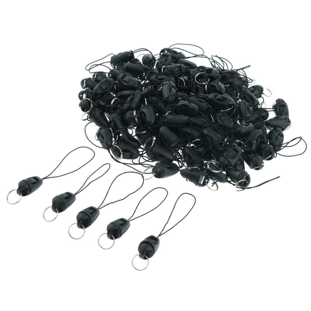 100Pack Plastic Buckle Straps Lanyard for USB Flash Drive, MP3 Player Black