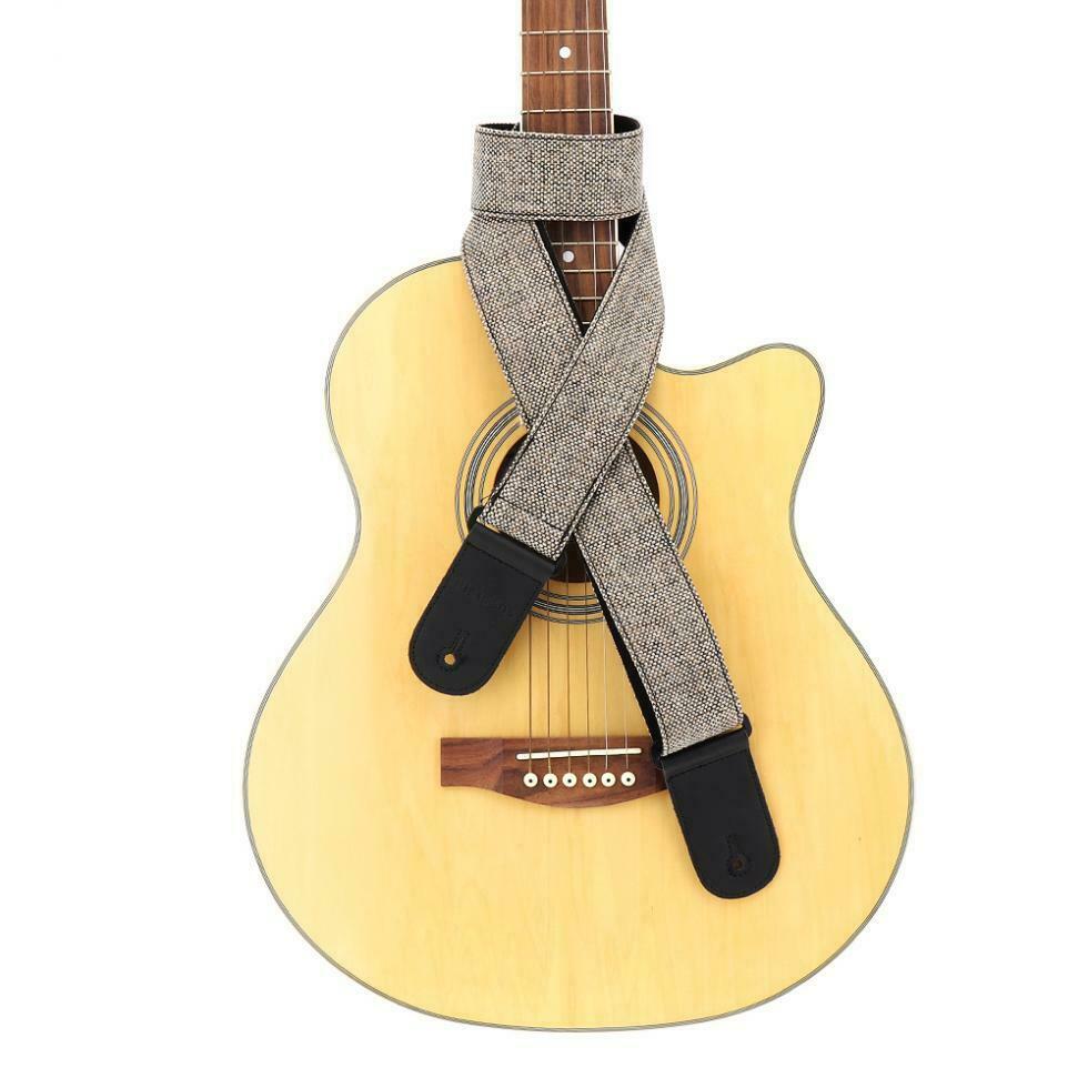 Guitar Strap PU Leather Head Cotton&Linen Double Fabric with Plectrum Pocket