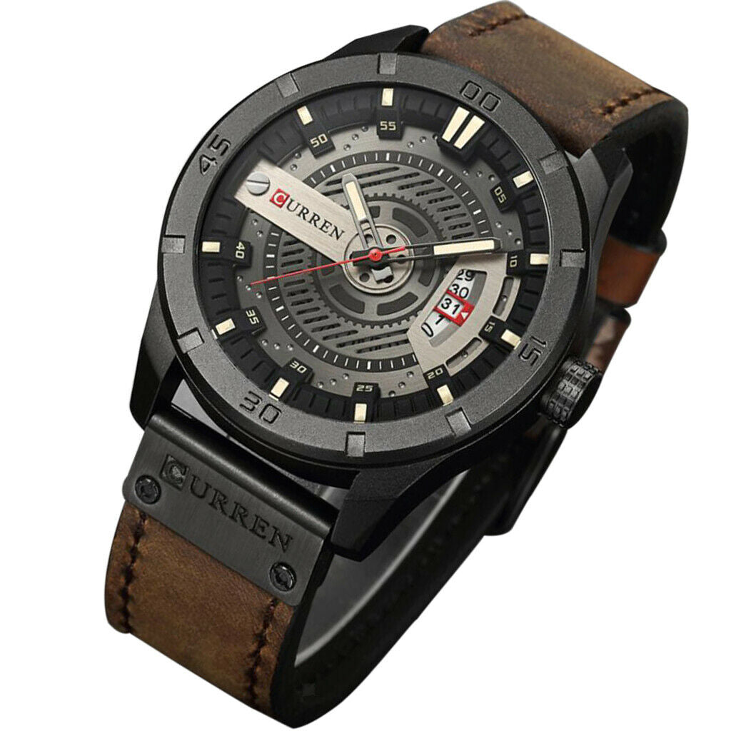 Men watch calendar watch waterproof business belt quartz watch Dark Brown