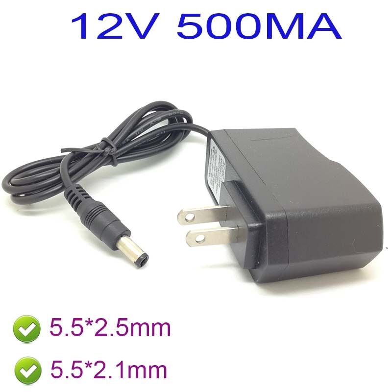 US AC 100-240V Converter Adapter DC 12V 500mA 0.5A Power Supply 5.5 x 2.1MM /SX