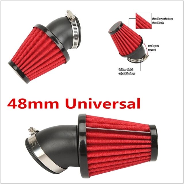 1x Universal Motorcycle 3.4" Width 48mm 45 Degree Bend Air Intake Filter Kit Red
