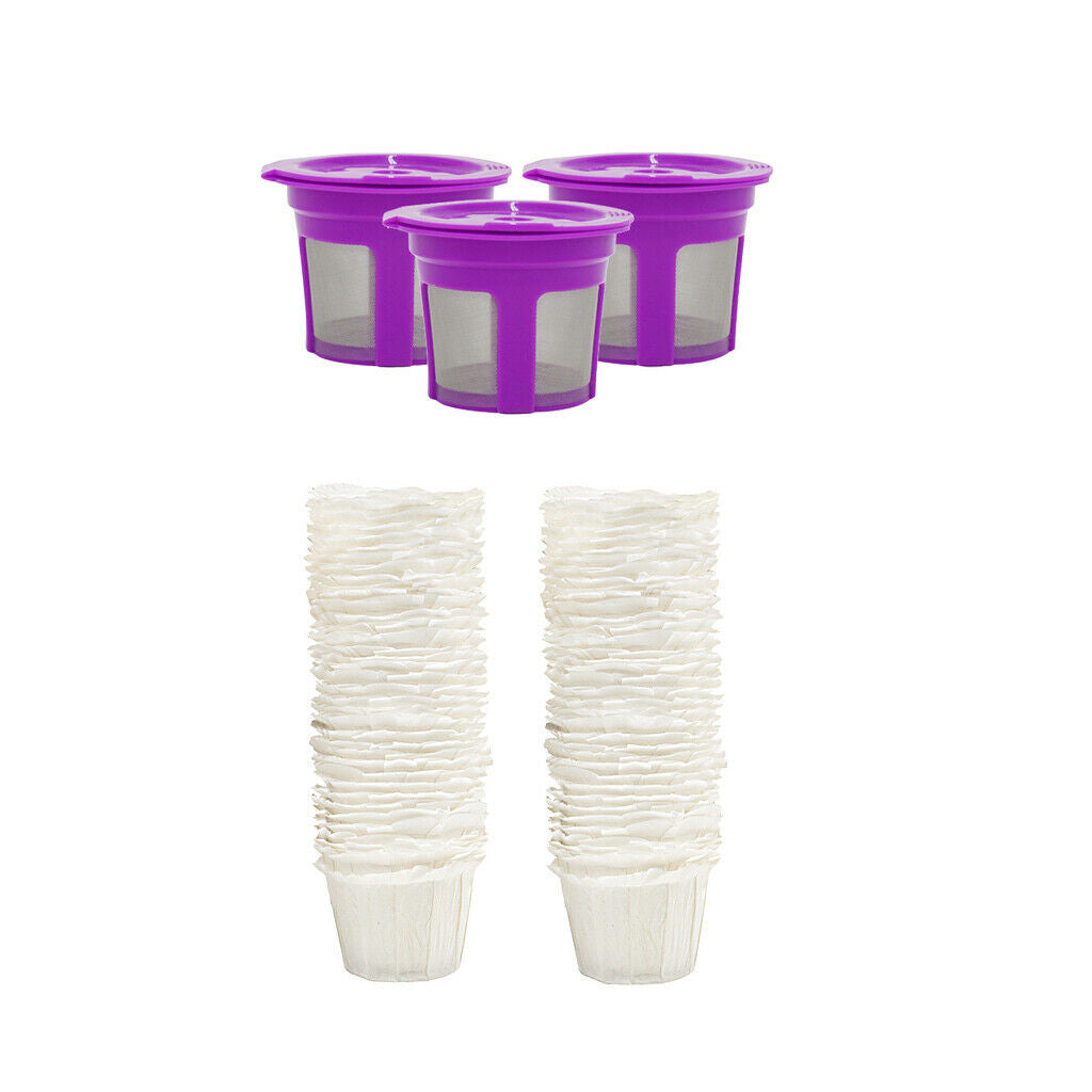 3-piece Reusable K Cups 100x Disposable Paper Filter for Keurig 2.0 1.0