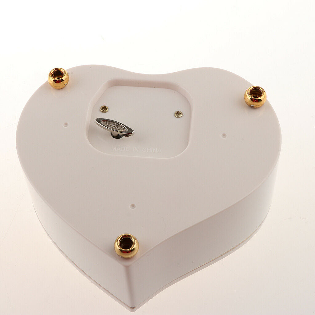 Romantic Heart Shape Rowling Ballerina Musical Jewelry Storage Box  White