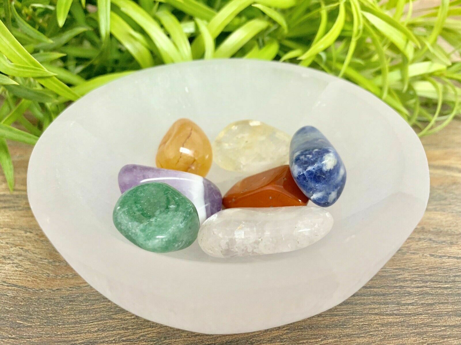 3.7” Selenite Bowl With Chakra Stone Set Meditation Crystal Healing Reiki Chakra