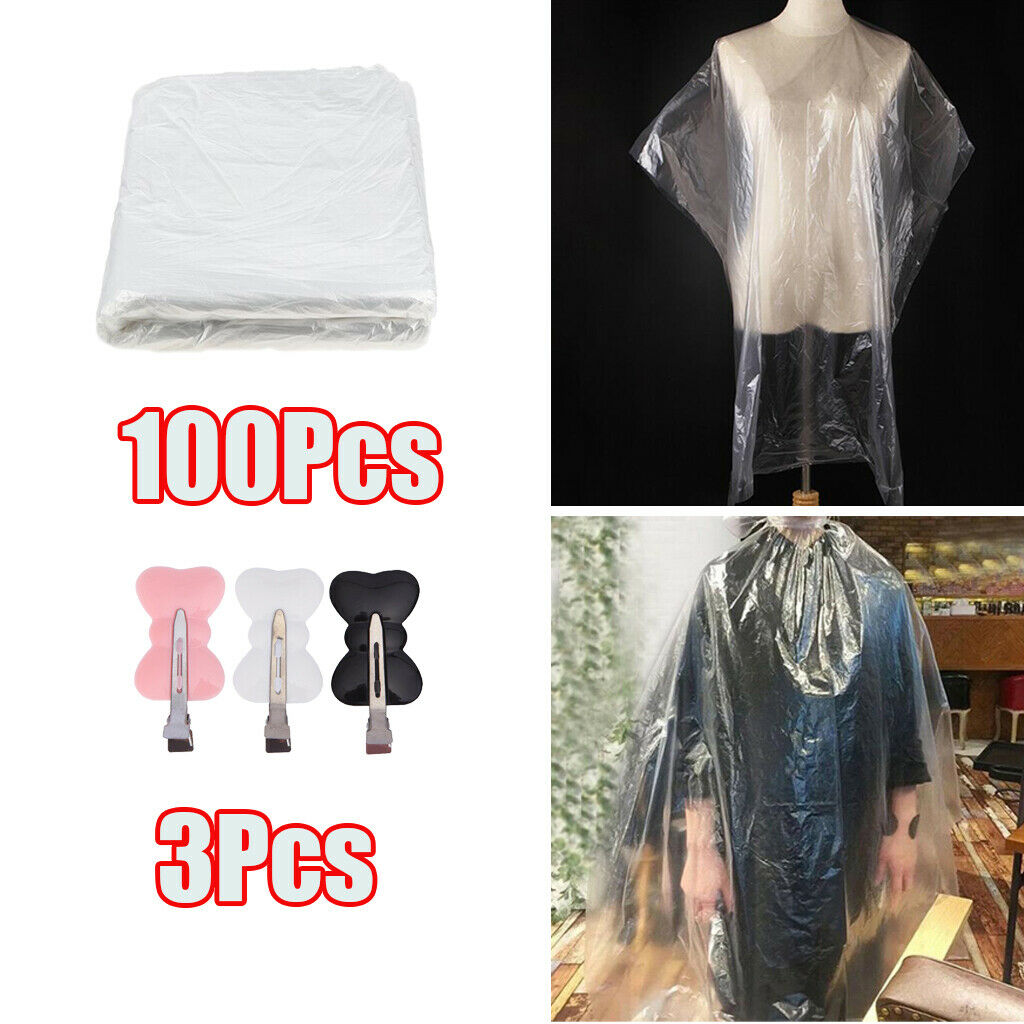 100-piece 25x33 in. Disposable Hair Cutting Capes & 3xClips Salon Gown