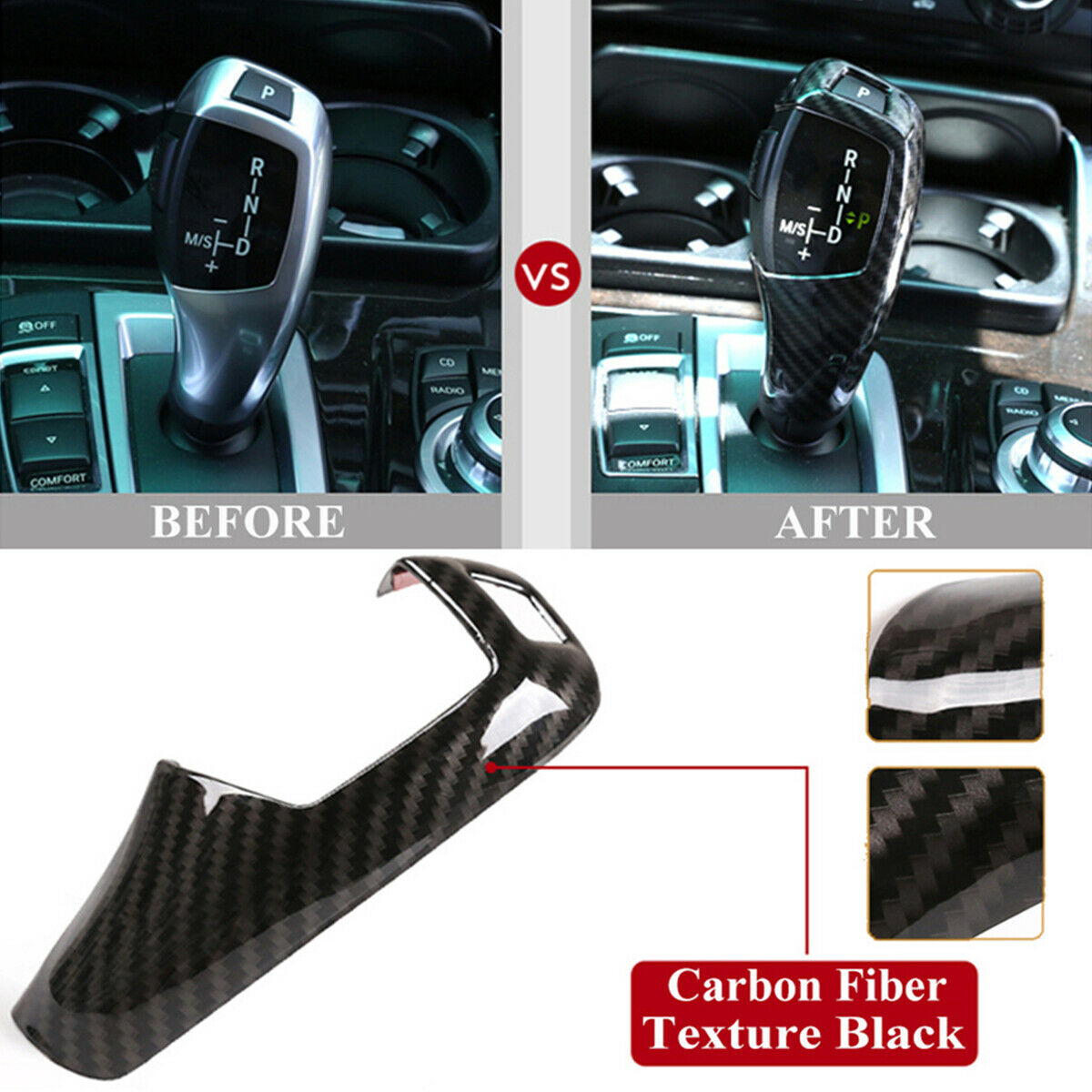 1×ABS Carbon Fiber Style Gear Shift Cover Trim For BMW 3 Series F30 GT 2013-2018