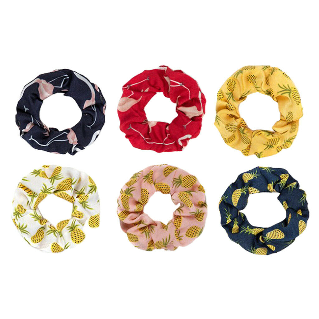 6Pack Ladies Satin Hair Scrunchies Pineapple Printed Hair Cord Scrunchy