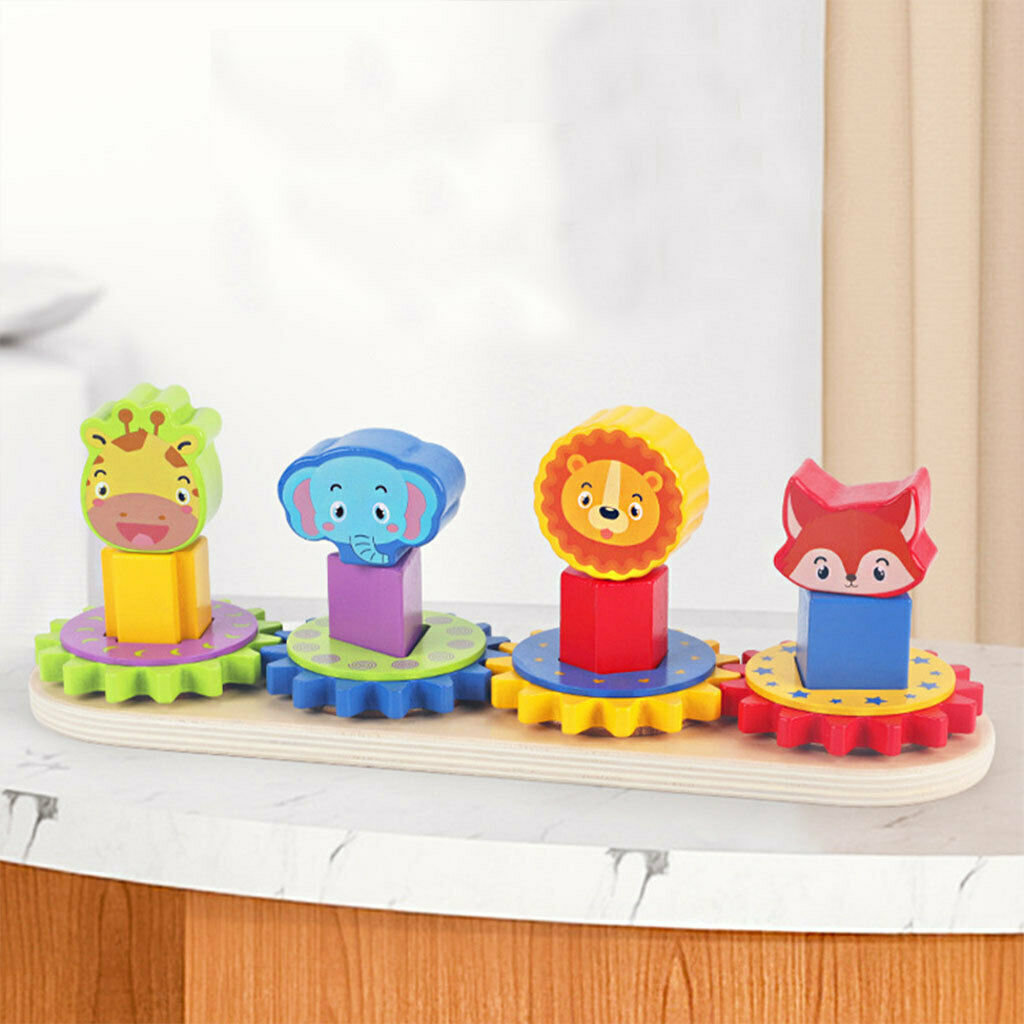 Stacking Block Toys Animal Shape Color Recognition Gear Puzzle Preschool