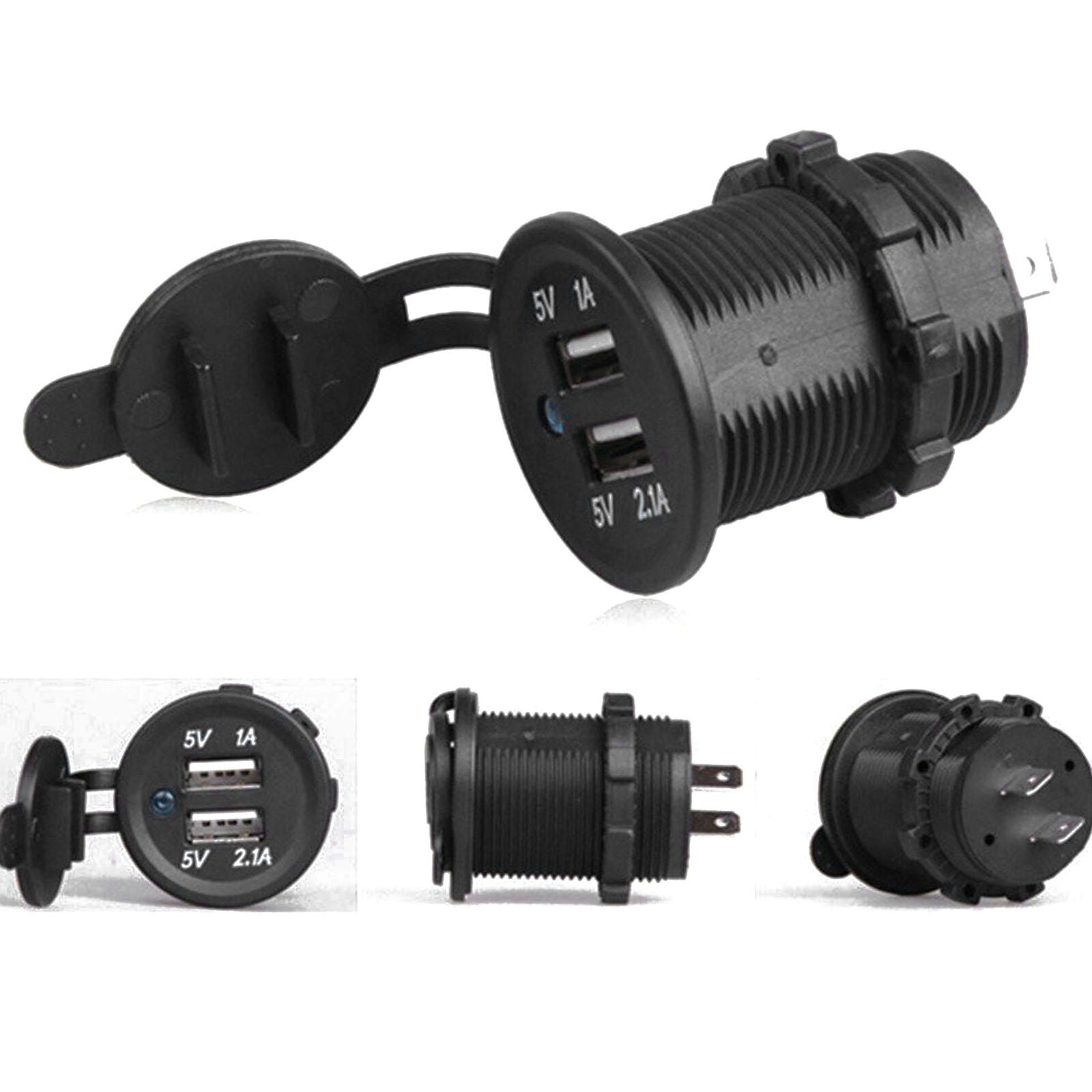 12V Car Lighter Socket Dual USB Charger Adapter Car Fitting Black