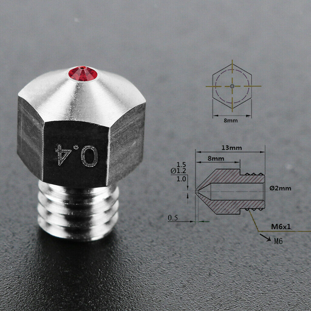 2x MK8 Titanium Steel Rubin Nozzle 0.4mm Extruder Ruby Nozzle Replacement