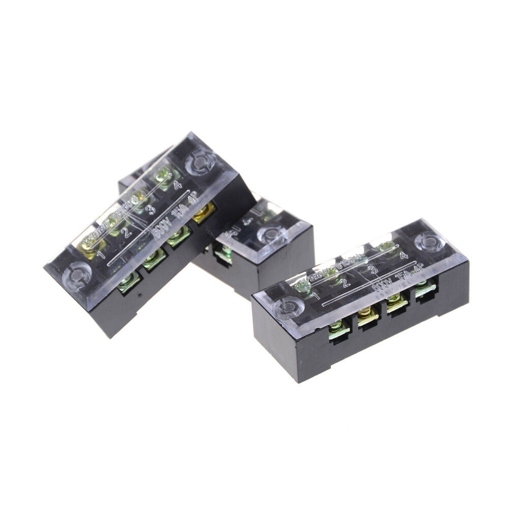 3Pcs TB-1504 4 Positions Dual Rows Covered Screw Terminal Block 600V 15A DHX Tt