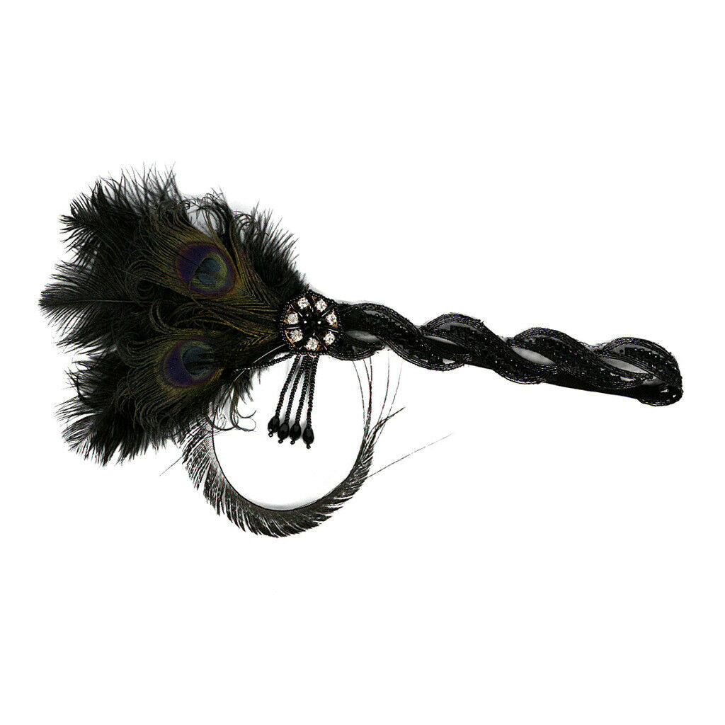 Colorful Headband Peacock Feather Girl Makeup Party Hair Decor black