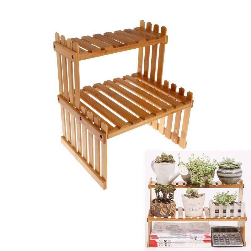 Plant Shelf Flower Display Stand Bamboo Wood Storage Rack Garden Organizer