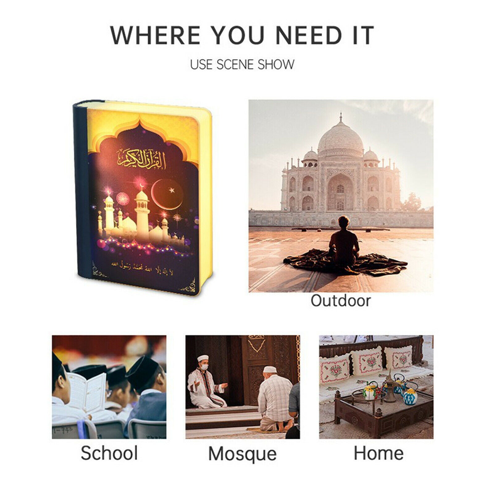 Portable Bluetooth Quran Reader MP3 Player LED Lamp 14 Languages Islam Gift