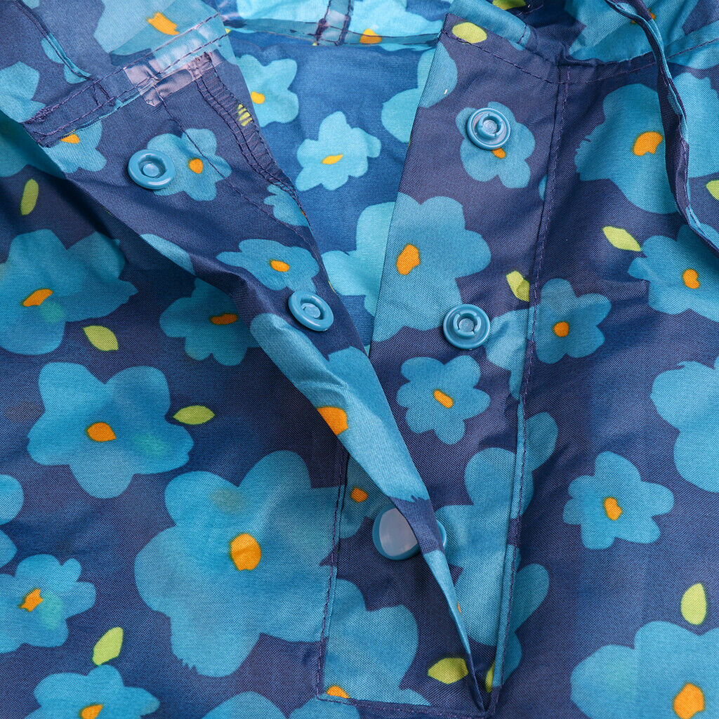 Reusable Hooded Raincoat Packable Rain Cover Folding Raincape Blue Flower S