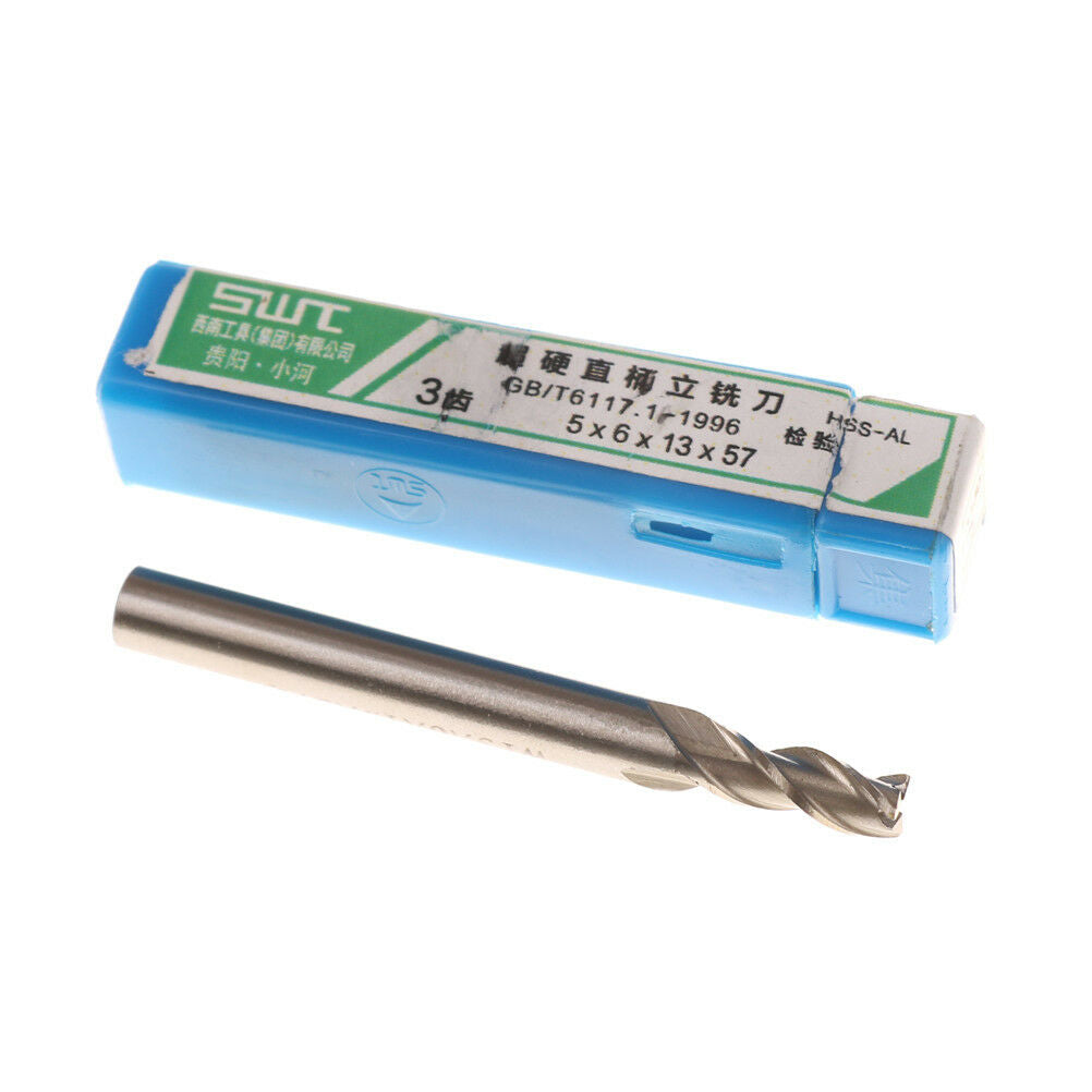 5*6*13*57mm 3 Flute HSS CNC End Mill Cutter Straight Shank Bit Extende.l8