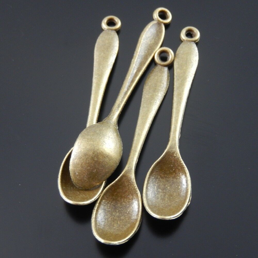 13 pcs Retro Bronze Alloy Mini Spoons Necklace Charm Pendants Findings 50*11*6mm