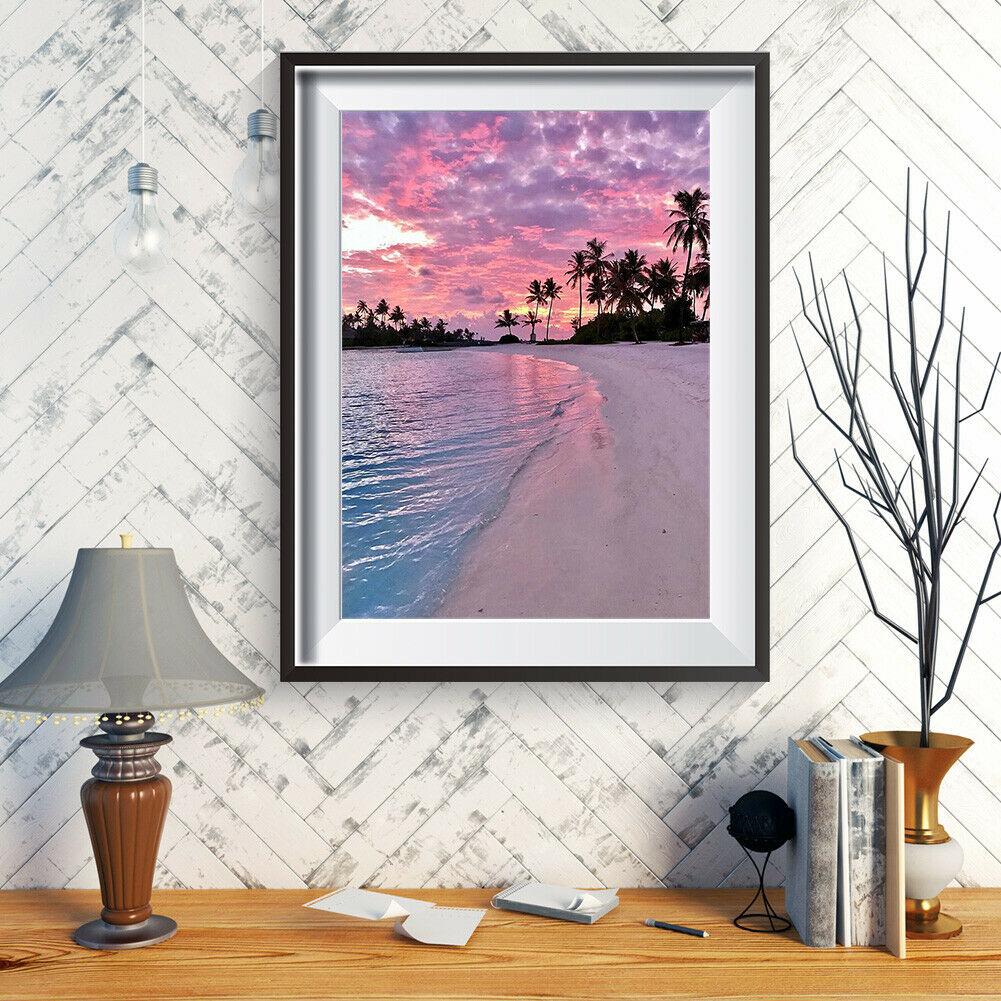 5D DIY Diamond Painting Seaside Sunset Glow Full Drill Landscape Picture @