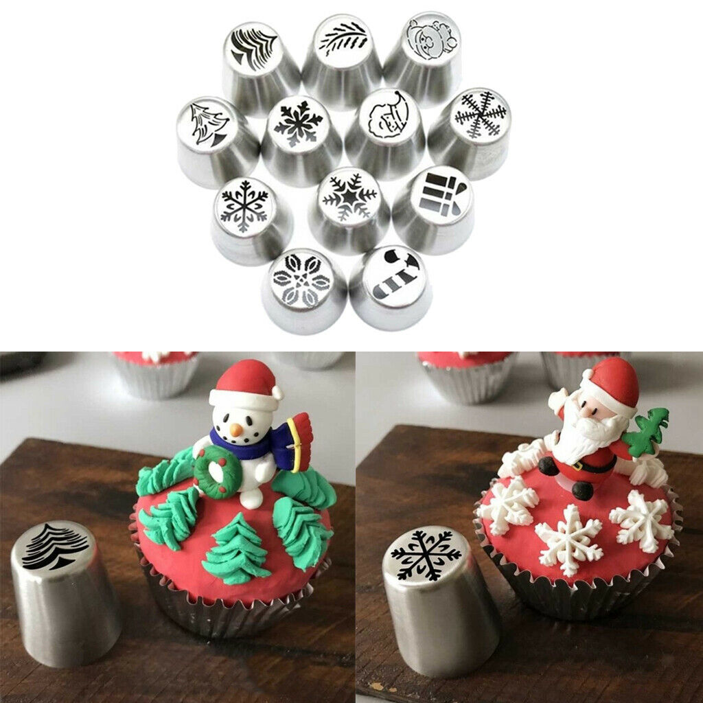 Set of 12 Christmas Pastry Icing Piping Nozzle Dispenser Set Baking Tools
