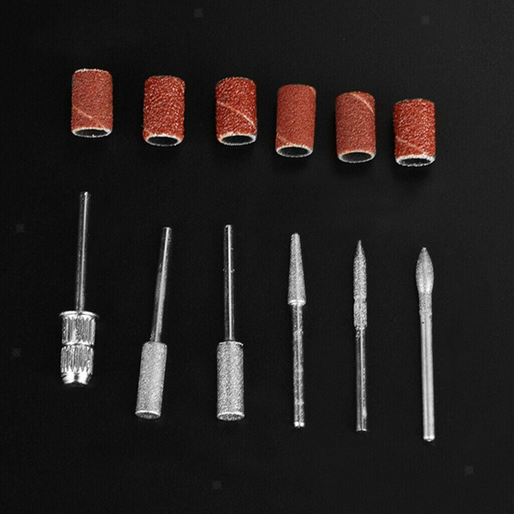 12x Electric Manicure Nail Art Drill Bits Acrylic Sanding Bands Mandrel Bit