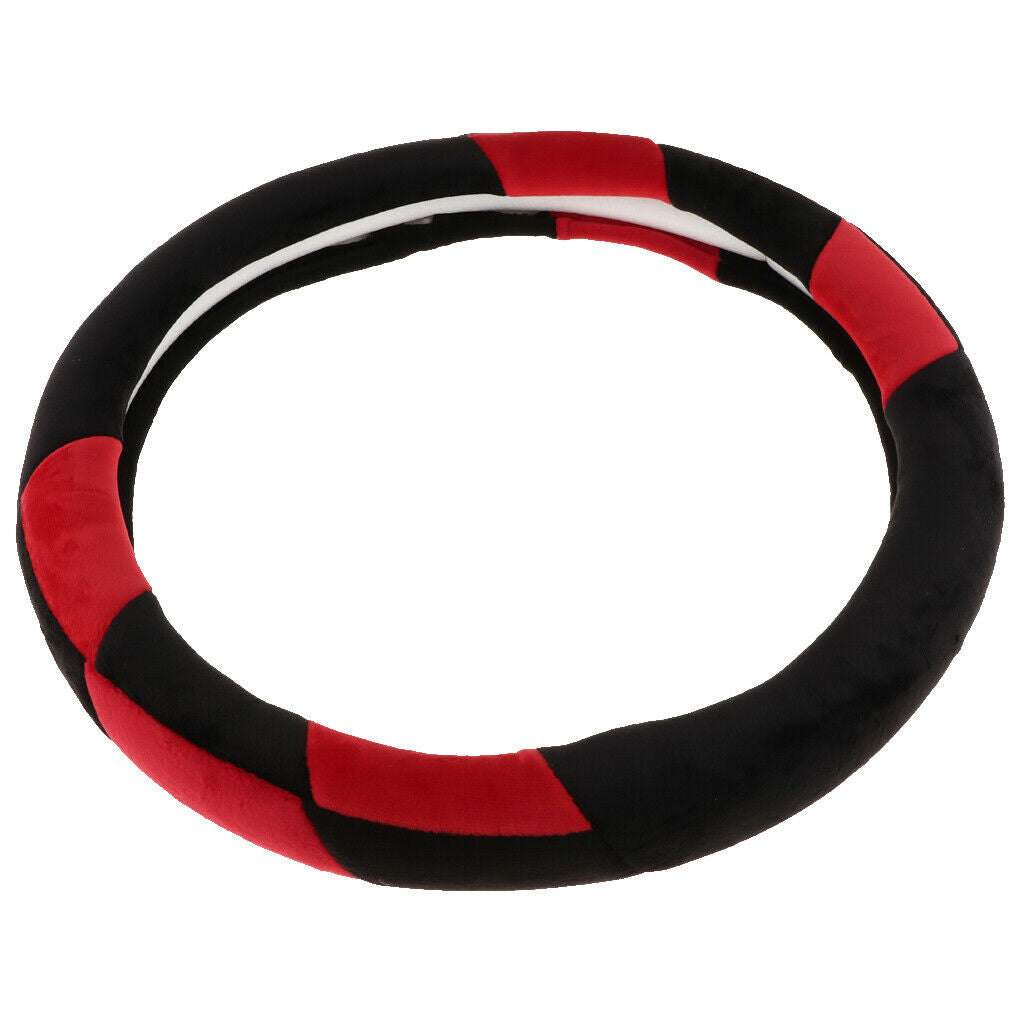Universal Car Plush Steering Wheel Cover Anti-slip Warm For Winter Black&Red