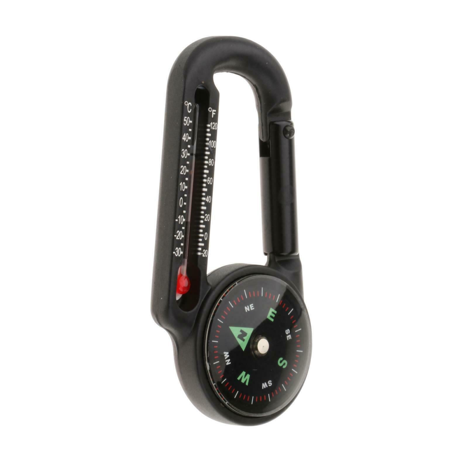 3in1 Aluminum Carabiner Clip Compass Thermometer KeyChain Hiking Travel Tool