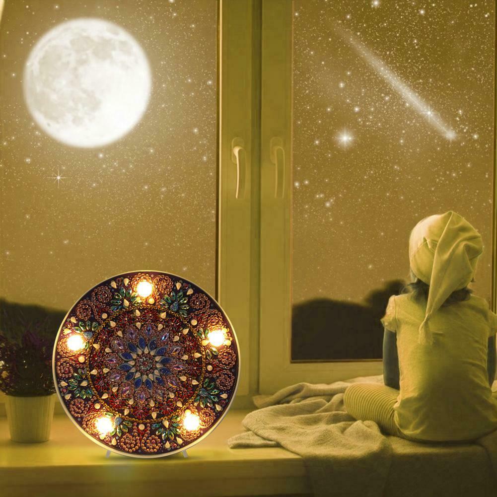 Mandala DIY Special Shape Full Drill Diamond Painting LED Light Night Lamps @