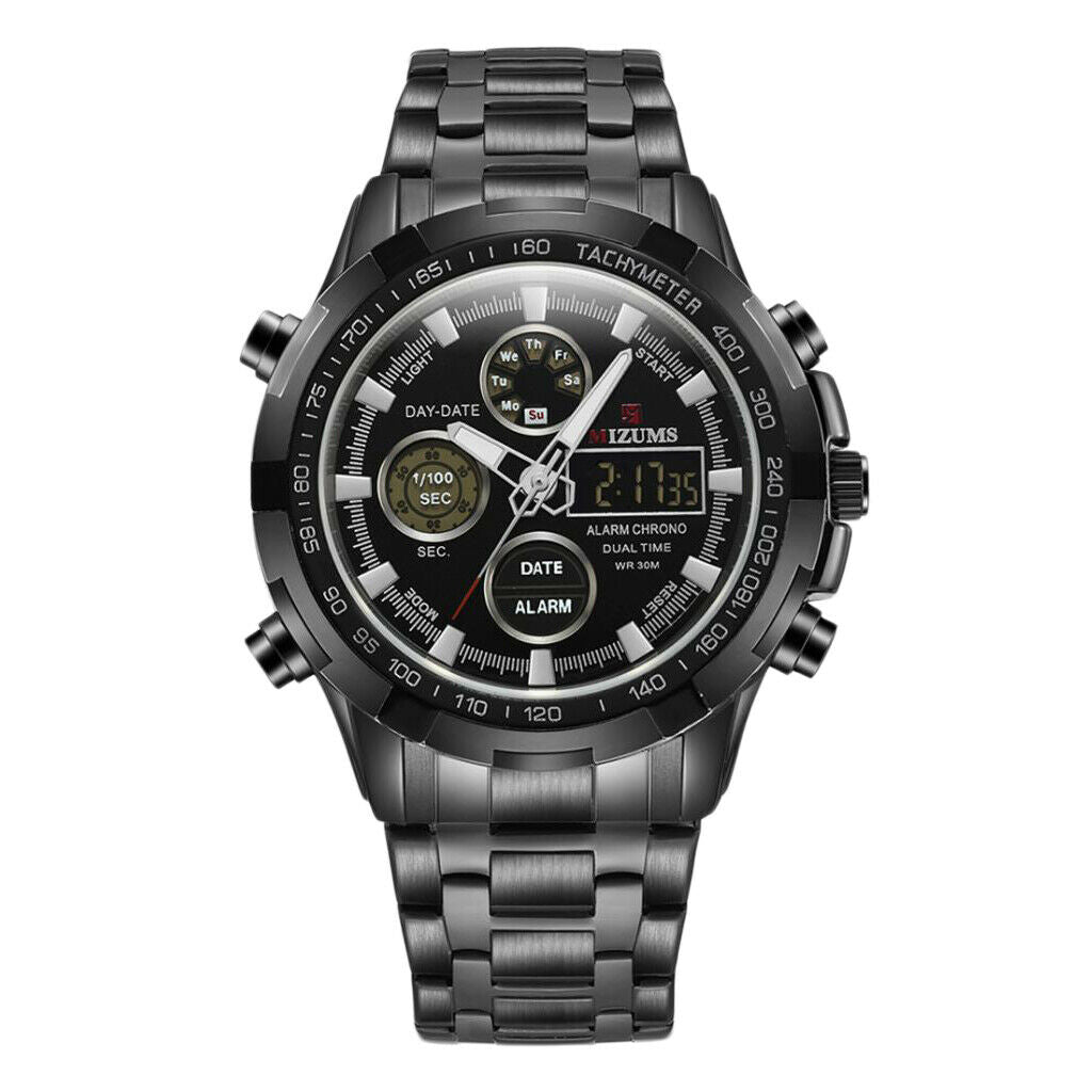Quartz Waterproof Luminous Steel Belt Sports Watch for Men Black
