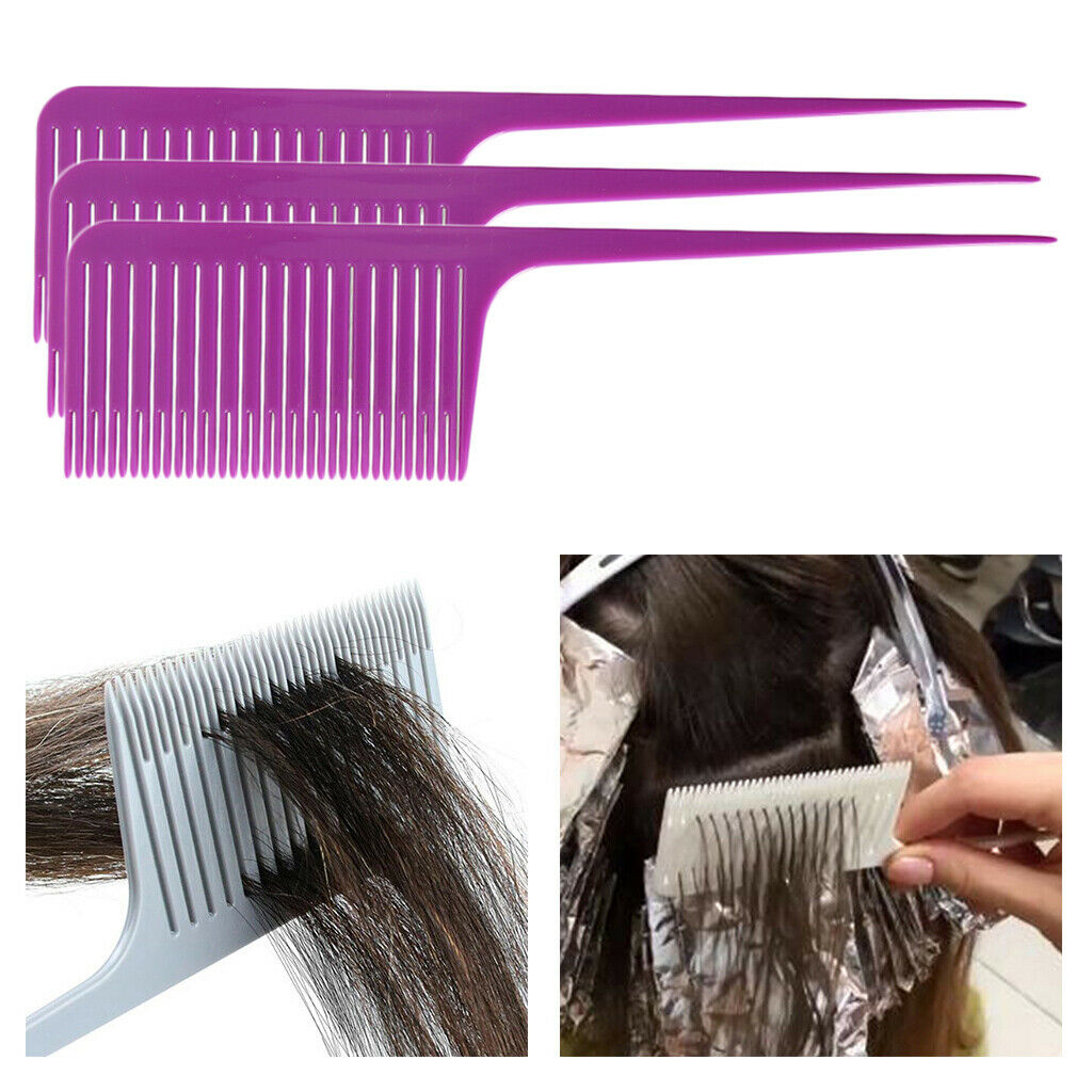 3x Plastic Weave Highlight Foiling Hair Comb Salon Dyeing Combs Purple