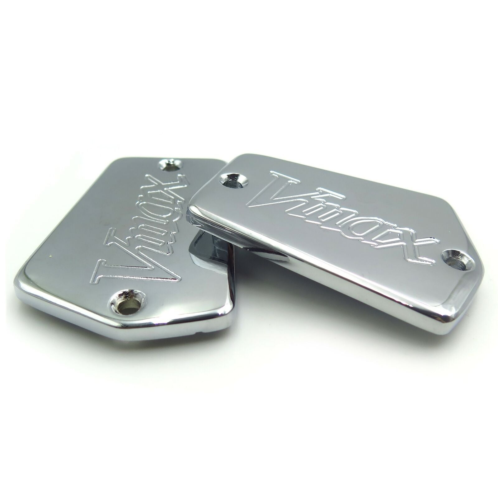 For Yamaha VMAX Billet CNC Reservoir Cap Set in Chrome Brake Fluid and Clutch