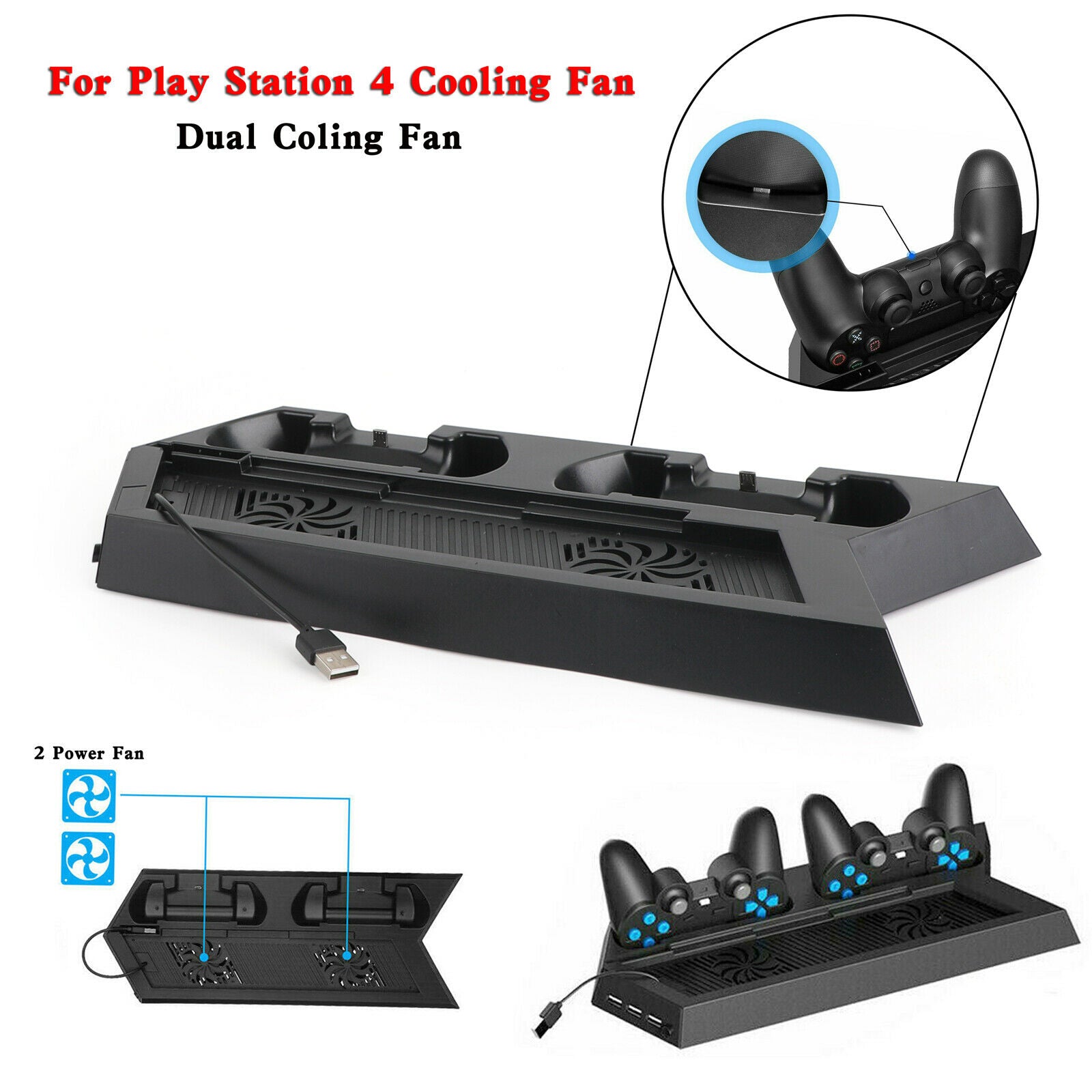 2 Controller Charging Dock Cooling Station Vertical Stand Station Fit For PS4 CA