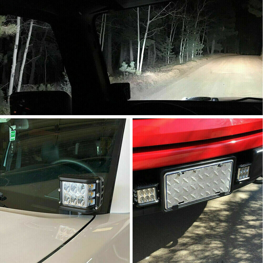 4" LED Work Light Bar Cube Side Shooter Pod White & Amber Strobe Lamp SUV Light