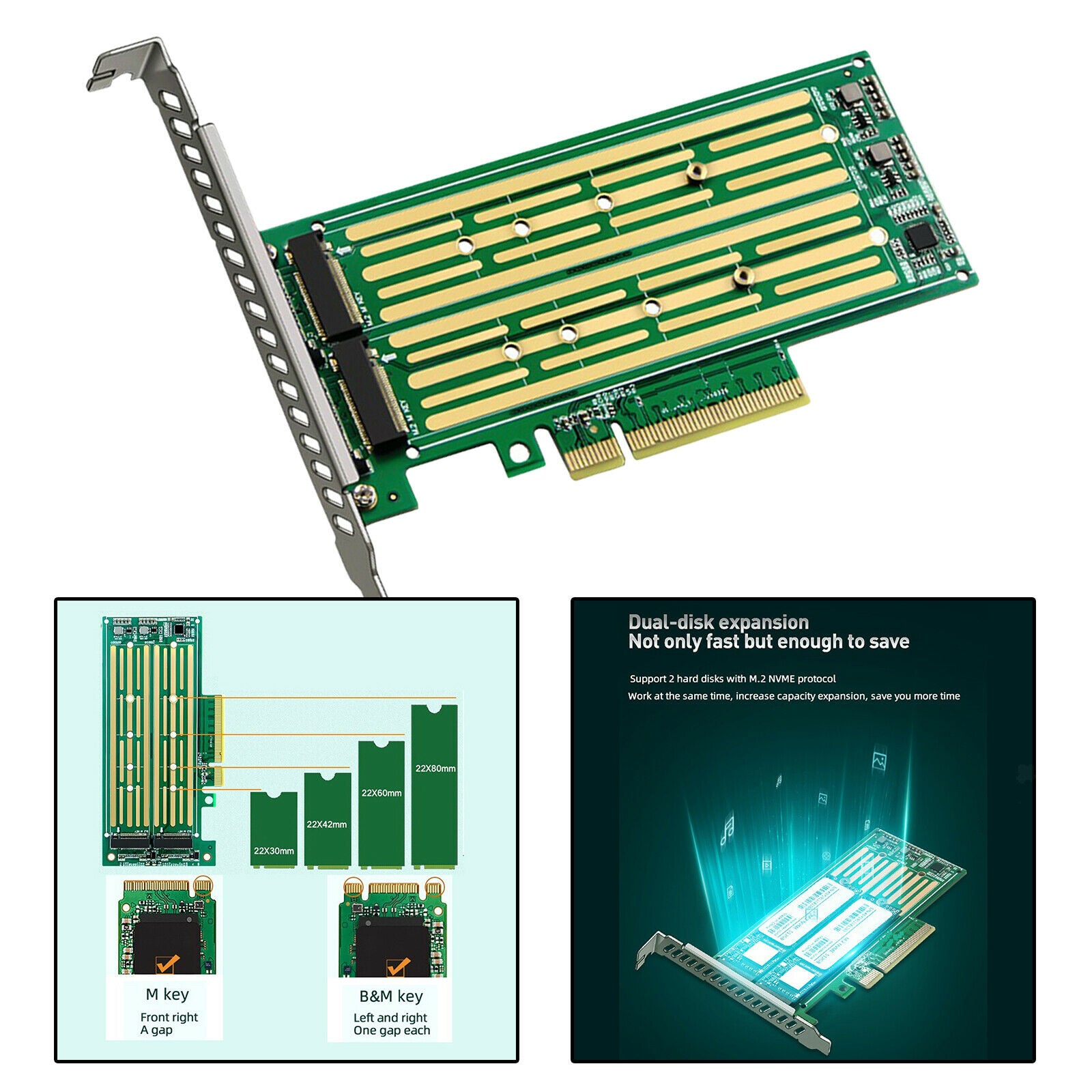 NVMe Express Adapter Card M.2 to Computer SATA Dual SSD PCI PCIe x4 x8 x16