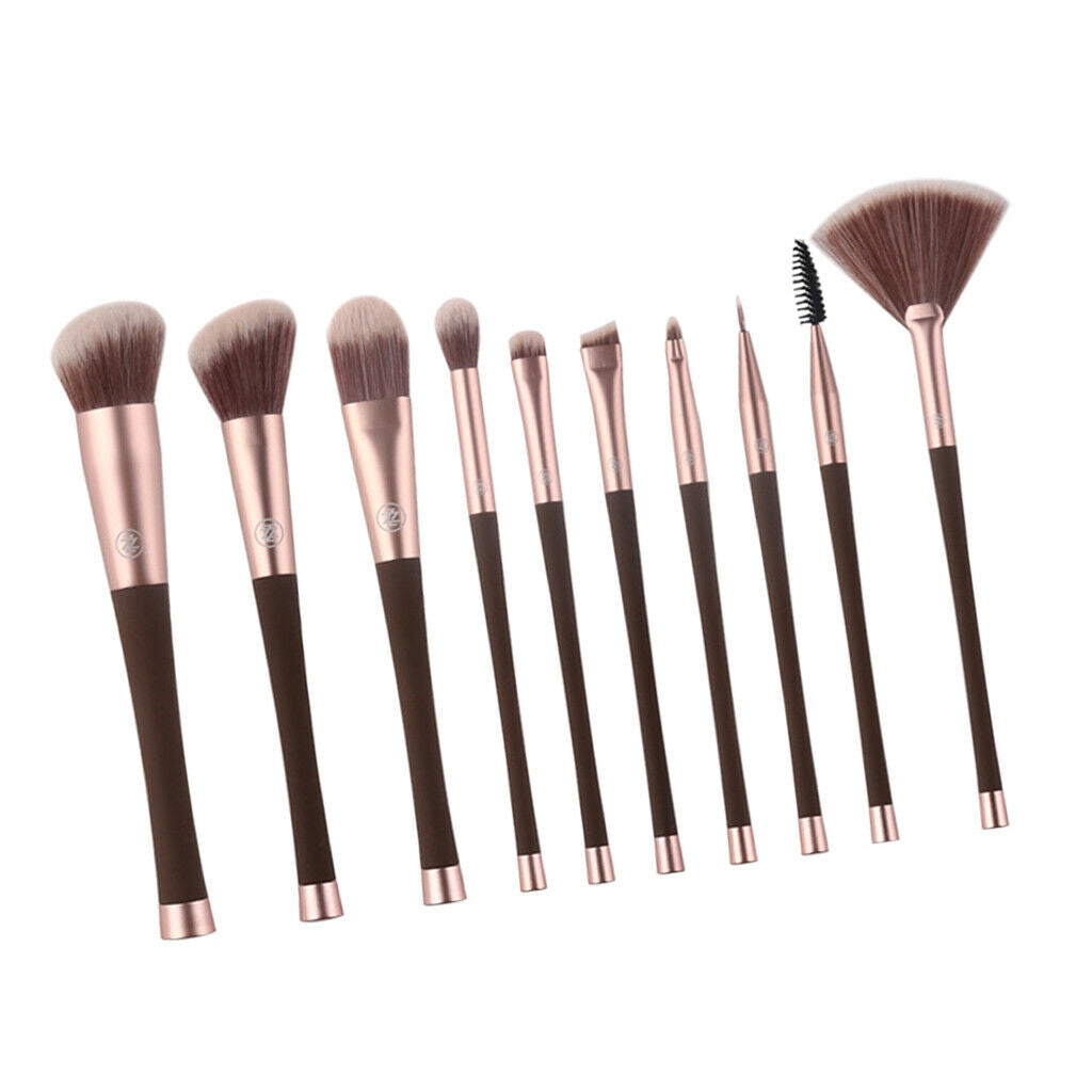 10x Synthetic Makeup Foundation Concealer Bronzer Liquid Brush Kit Brown