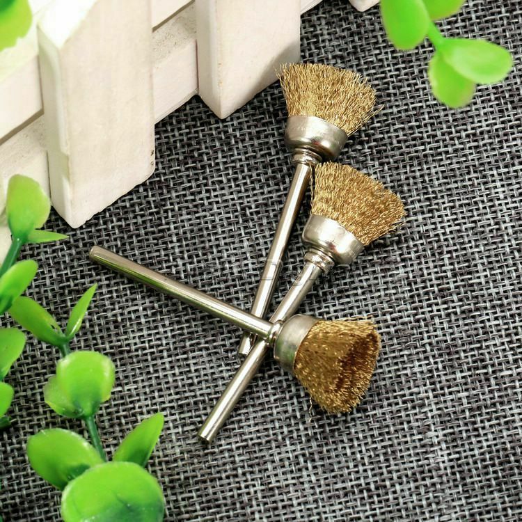 10Pcs 3mm Shank Mandrel Brass Wire Wheel Brushes Rotary Tool Grinder Accessories