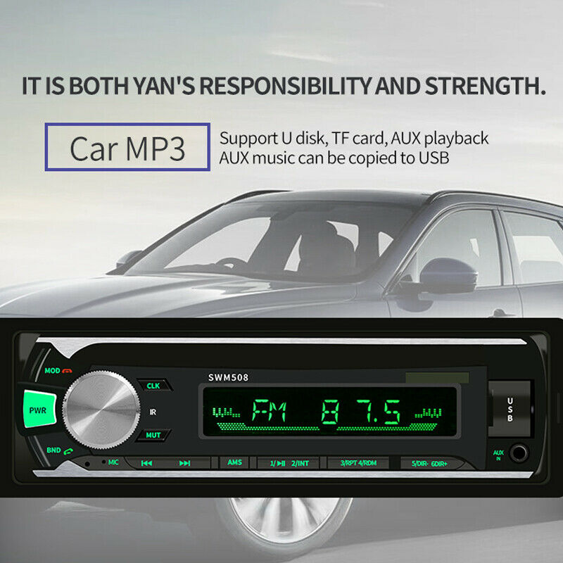 1 DIN Bluetooth Car Stereo Radio Audio MP3 Player Head Unit USB FM SD AUX 7 LED