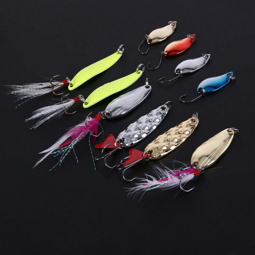 10pcs Metal Fishing Lures Tackle with 6 Single Hook and 4 Treble Hook Lures @
