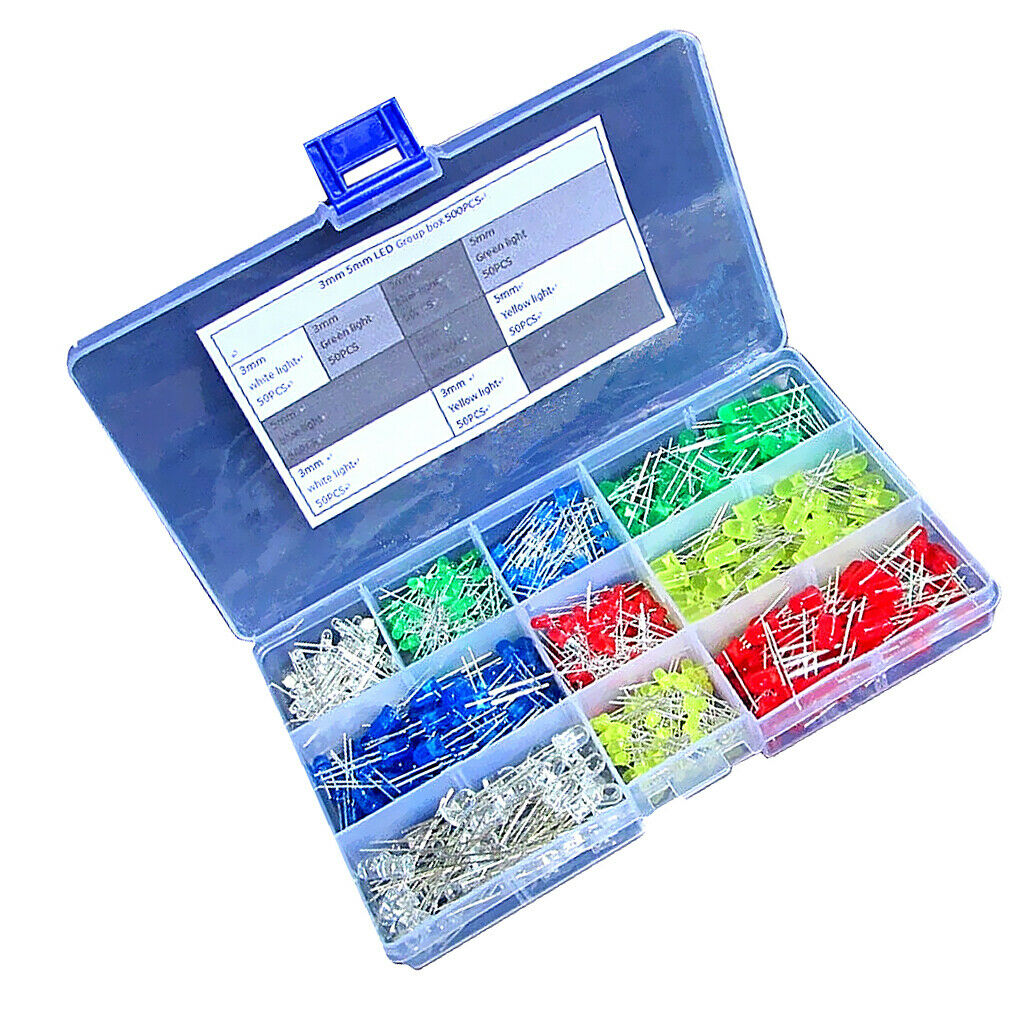 500 Piece Practical LED Light 3mm 5mm Assorted Kit LEDs Set 2-Pin Electronics
