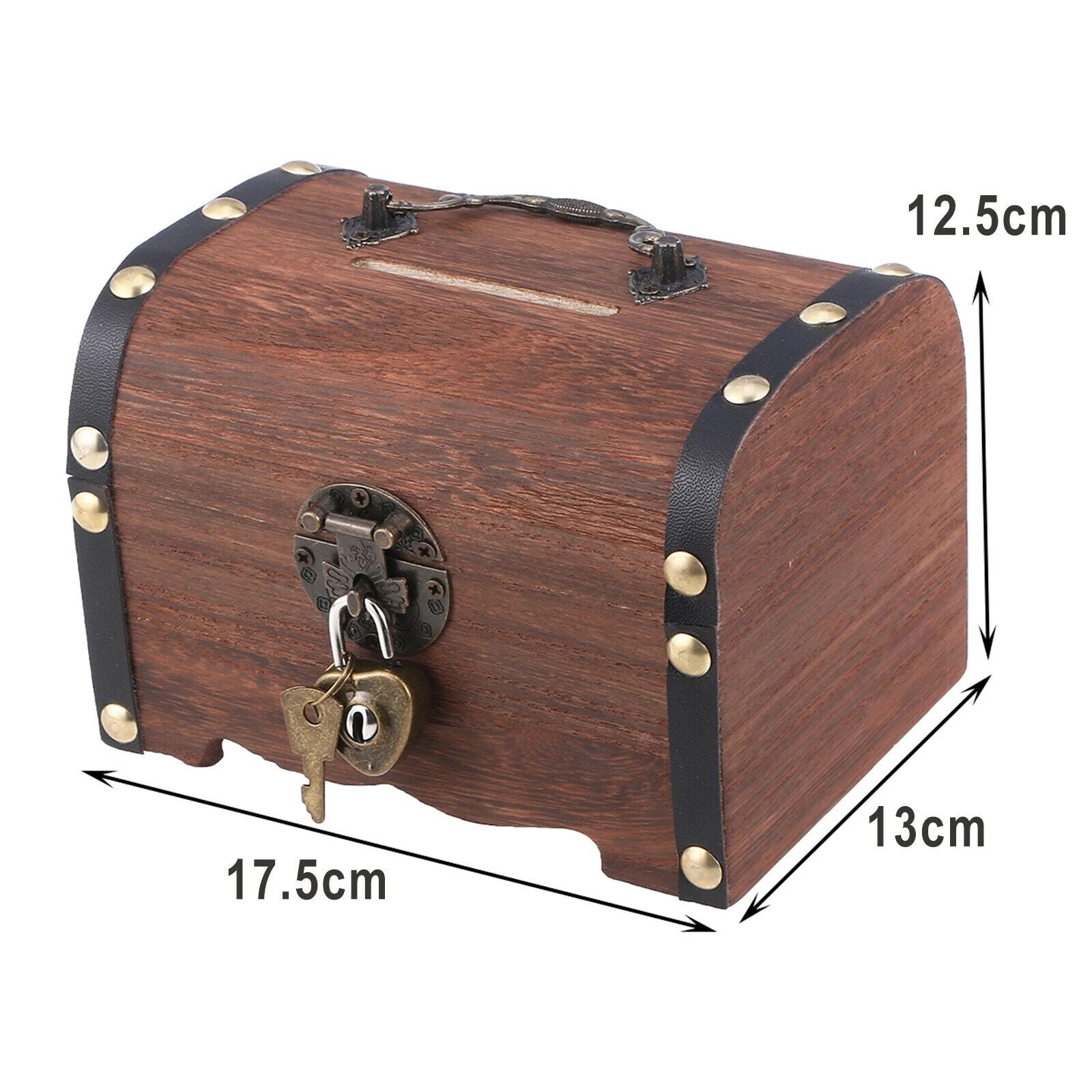 Rustic Wooden Treasure Chest Retro Money Storage Box Bedroom Piggy Bank