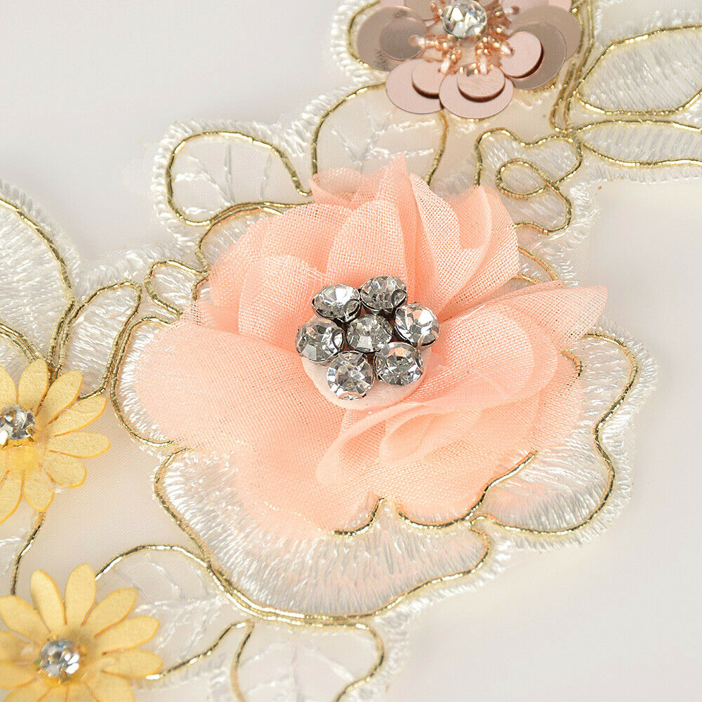 2PCS LaceFlower Patches Sequins Sew on Collar Applique Clothing Badge Decor DIY