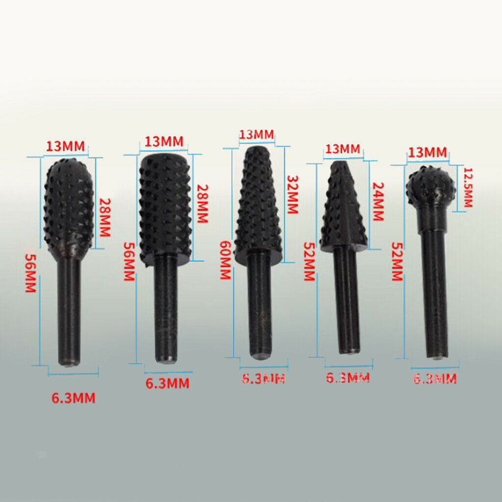 5x File Drill Rotary Burr Set Set Grinder Rasp Drill Bit Carving Tools 1/4in