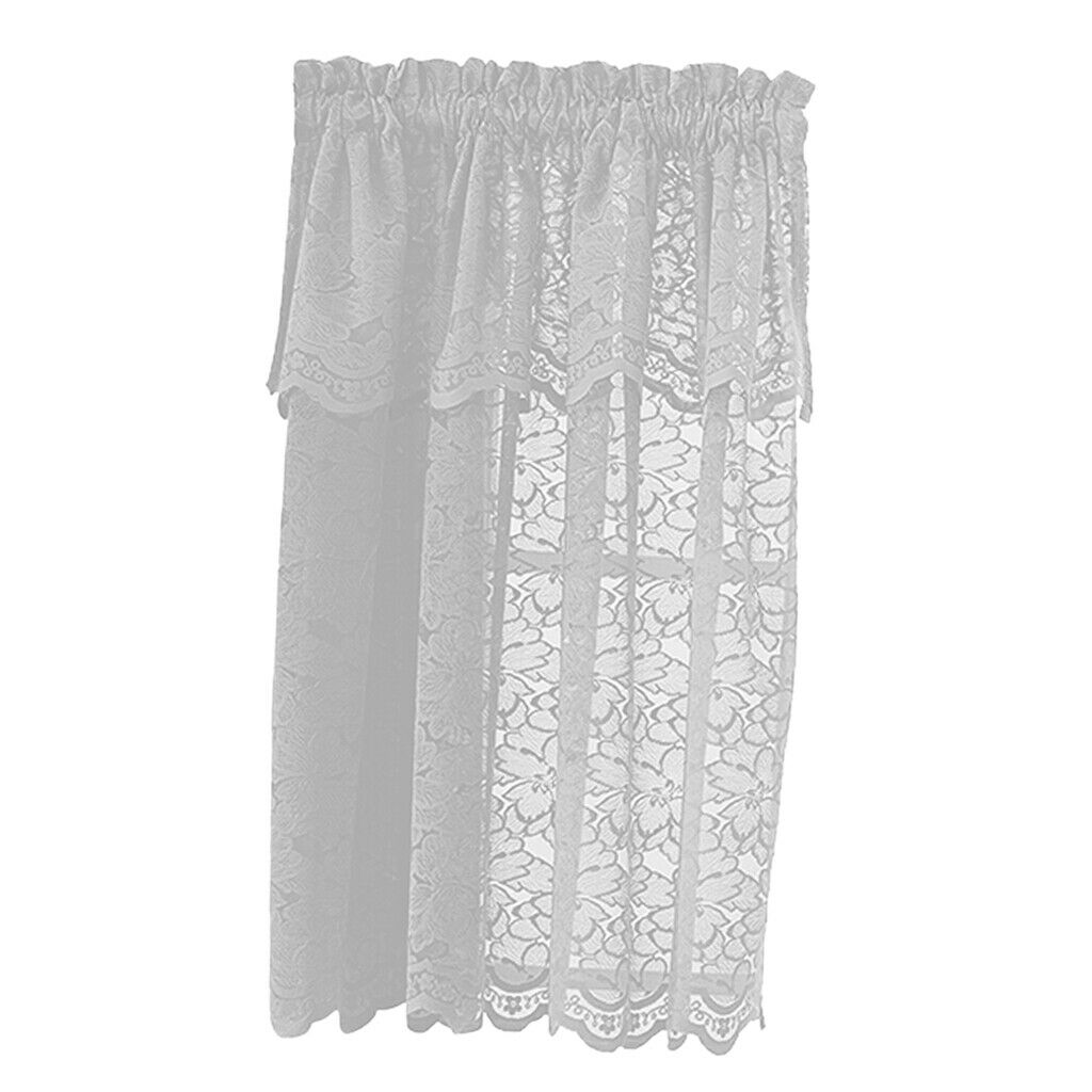 2X 1 Panel Embroidered Lace Window Voile Sheer Curtain Tiers 74x90cm B White
