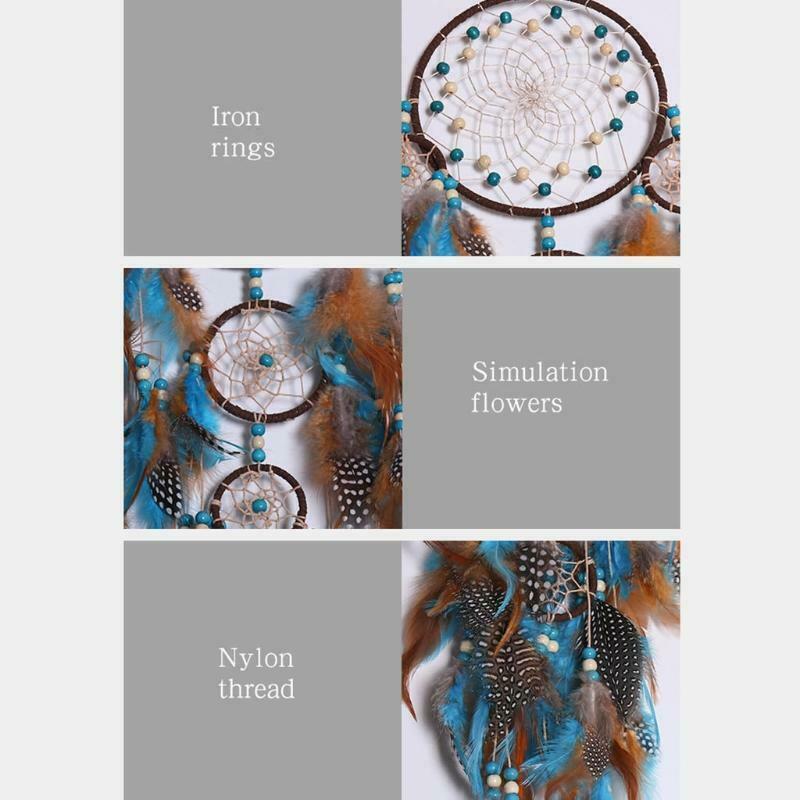5 Rings Large Dream Catcher with Feather Boho Wall Hanging for Bedroom Decor