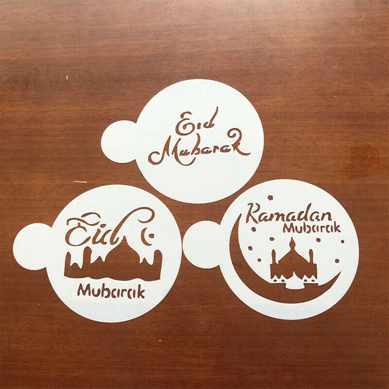 3pcs/set Eid Mubarak Cookies Stencil Coffee Cake Stencils Templa.l8