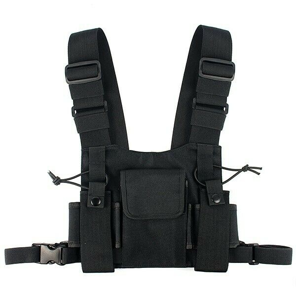 Universal Radio Carry Case Walkie-Talkie Chest Pocket Black Backpack Belt Adjust