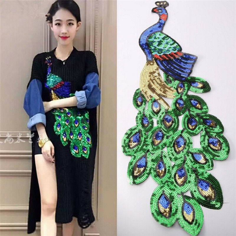 Women Sequin Peacock Embroidery Applique Patch Sew On Clothes Accessory.l8
