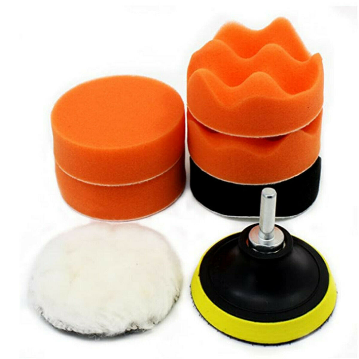 7Pcs 4"sponge Polishing waxing Buffing Pads Kit Compound-Auto Car Drill Adapter