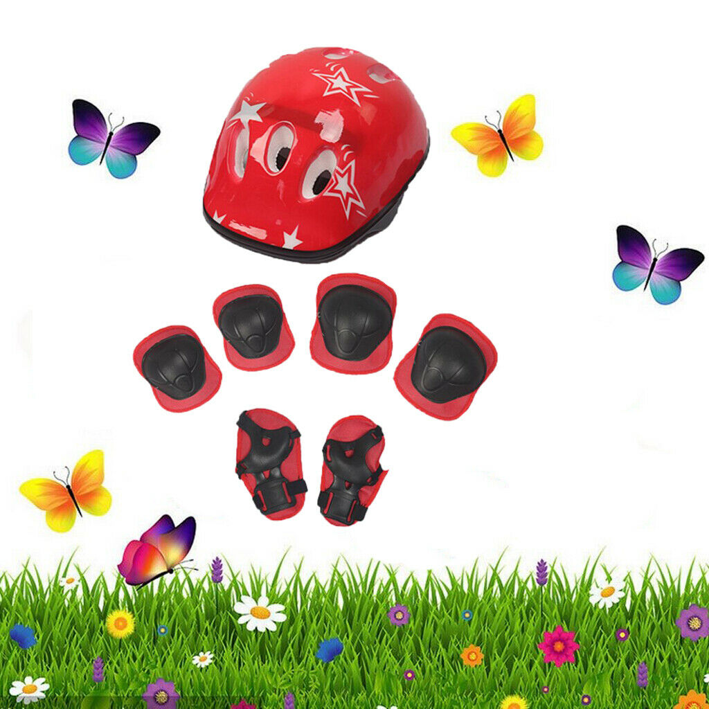 Kids Elbow Knee Wrist Protective Guard Pads Safety Gear Skate Bike Red 7Pcs