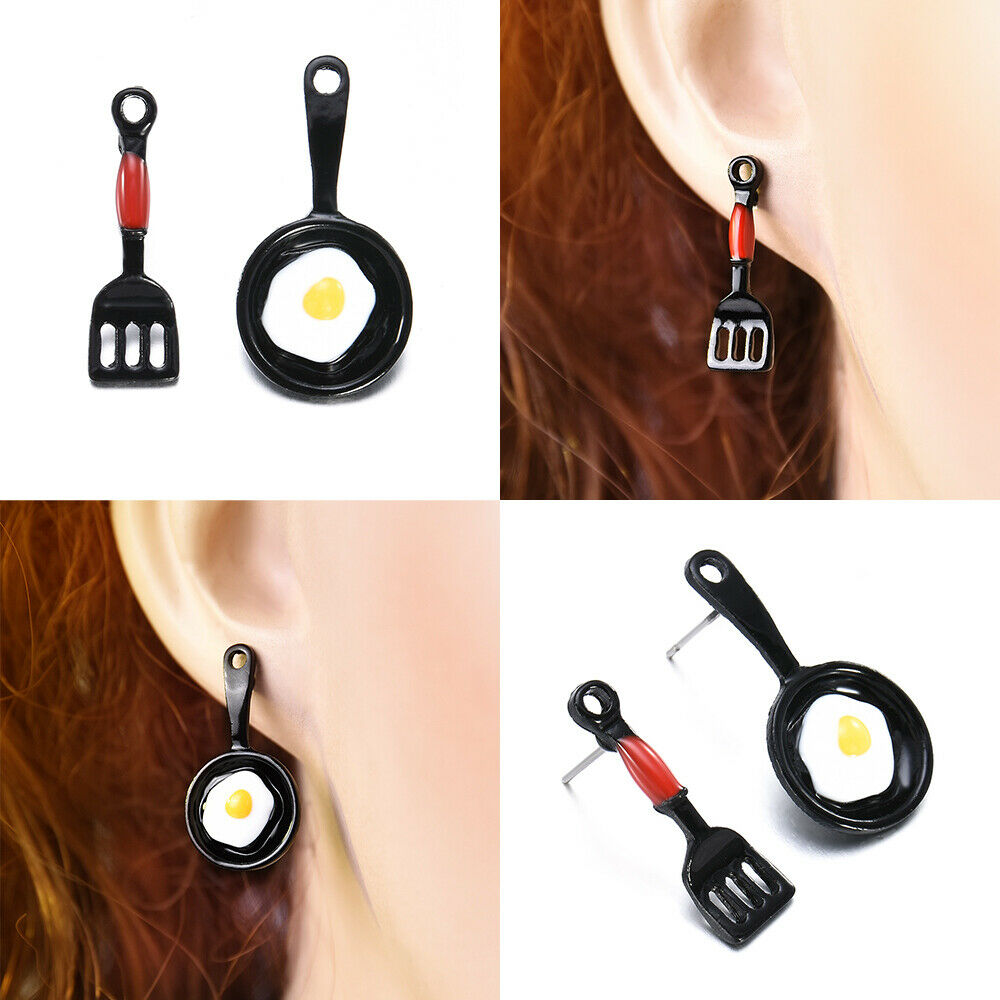 Novelty Asymmetric Stud Earrings Enamel Fried Egg Earrings For Women Jewelry