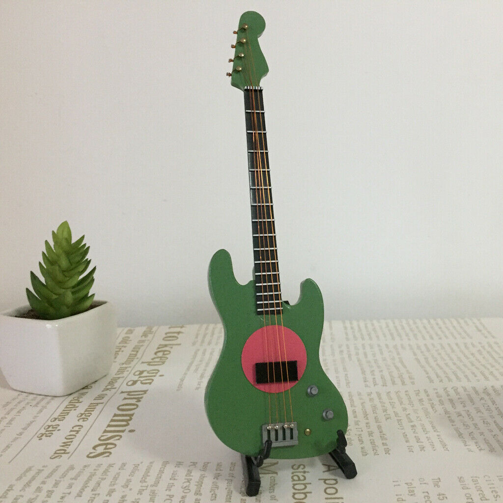 Handmade Wooden Electric Mini Bass with Stand for 1/6